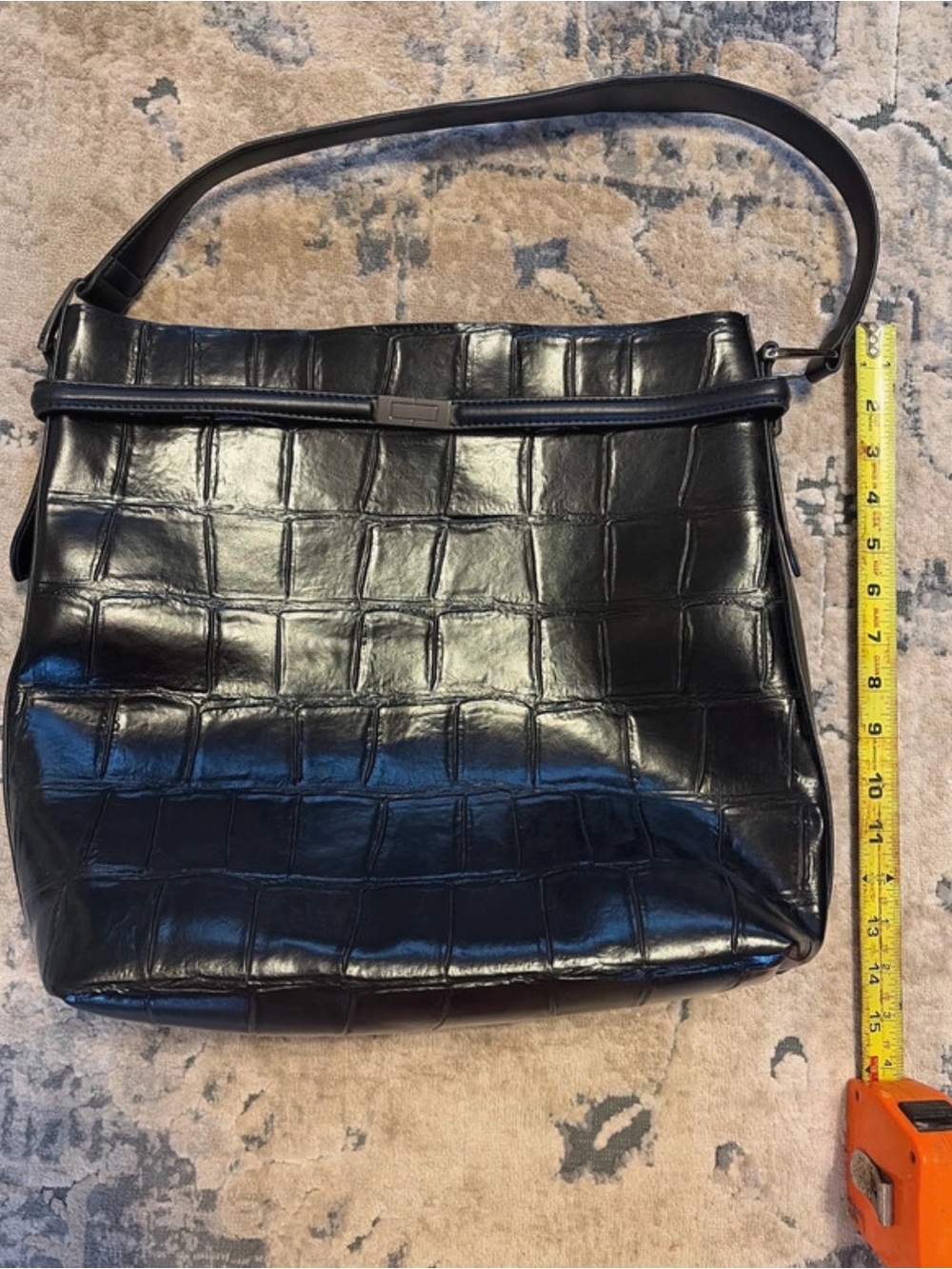 Steve Madden  Black Croc-Embossed Shoulder Bag